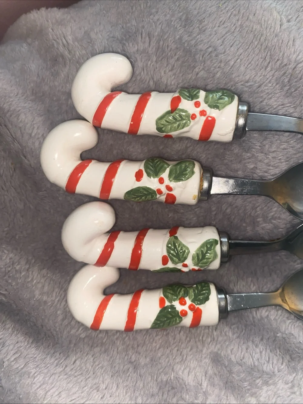VTG Made In Japan Candycane Handles Stainless Steel Condiments Spoons Set Of 4